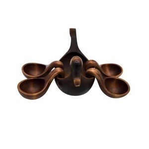 Vintage Decorative Lightweight Wooden Carved Duck Bowl With Four Ladles Souvenir